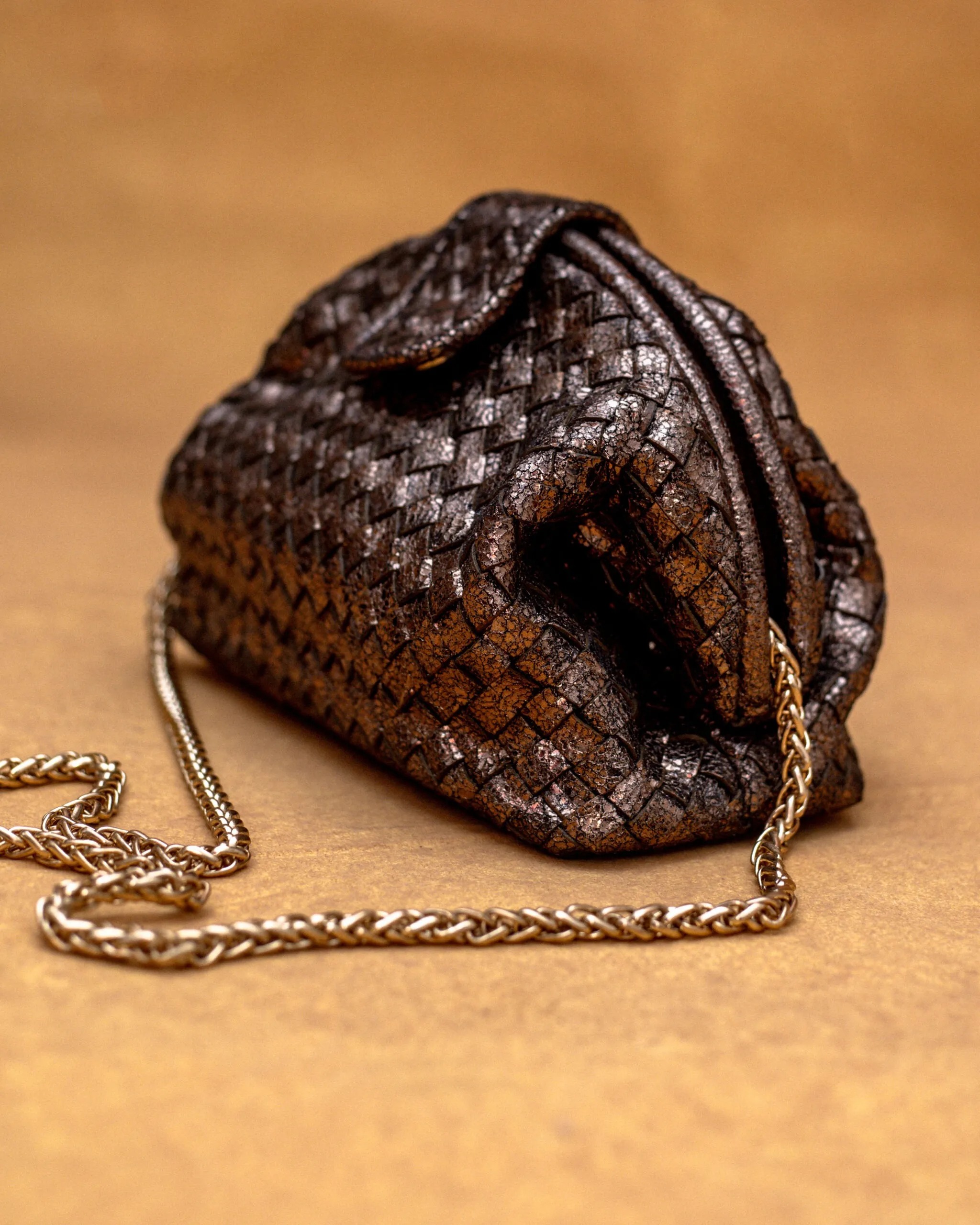 MYRA Bronze Woven Pouch Clutch