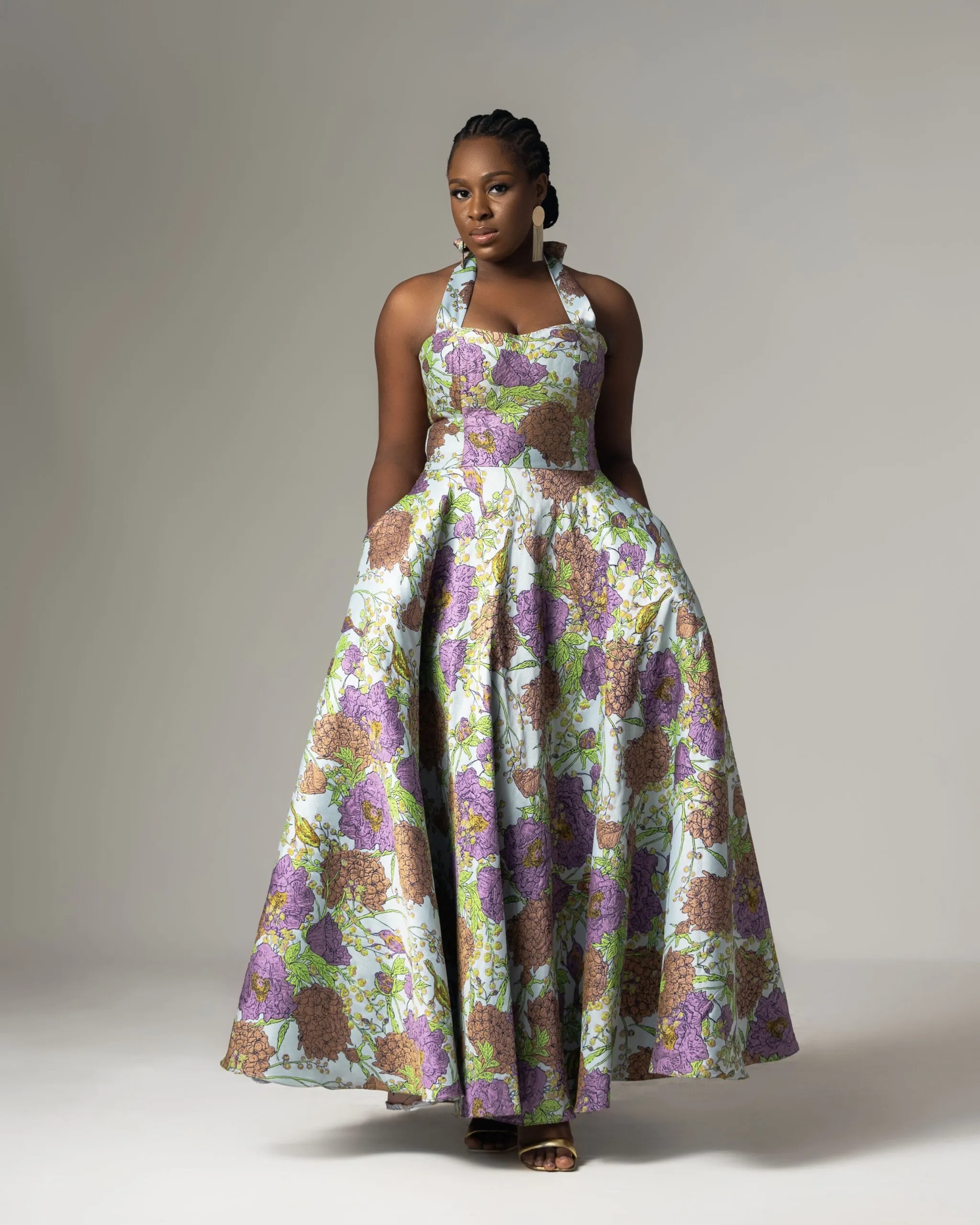 Iris Floral Jacquard Halter Gown — view 2