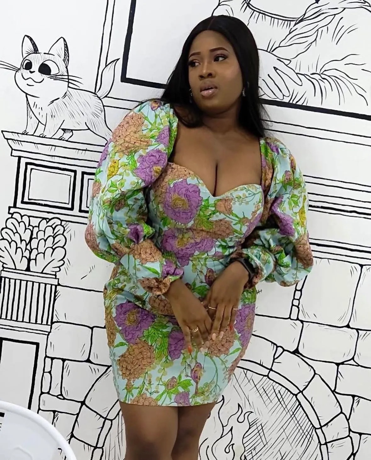 Liya Floral Puff-Sleeve Mini Dress — view 3