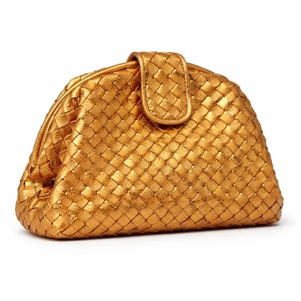 MYRA Gold Woven Pouch Clutch